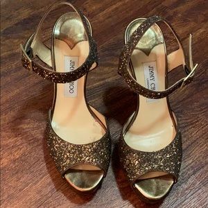 Jimmy Choo glitter platform evening wear shoes